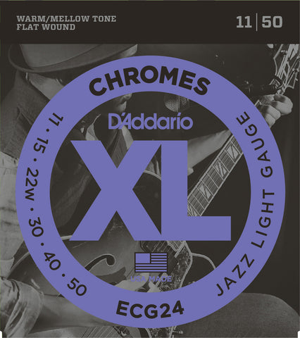 D'Addario ECG24 Chromes Flat Wound Electric Guitar Strings, Jazz Light, 11-50