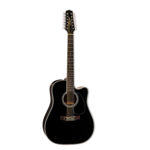 Takamine EF381DX Dleuxe Dreadnought 12 String Cutaway Guitar w Case Black