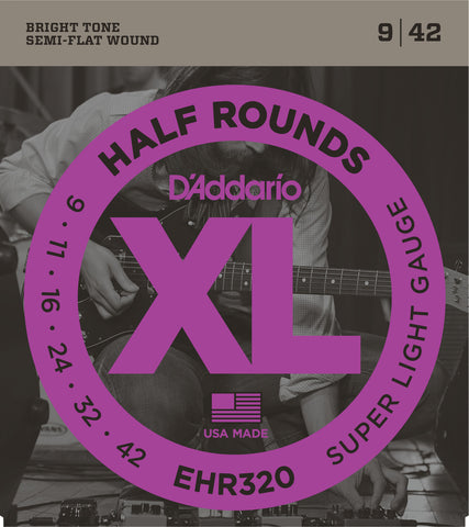 D'Addario EHR320 Half Round Electric Guitar Strings, Super Light, 9-42