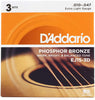 D'Addario EJ15-3D Phosphor Bronze Acoustic Guitar Strings, Extra Light, 3 Sets