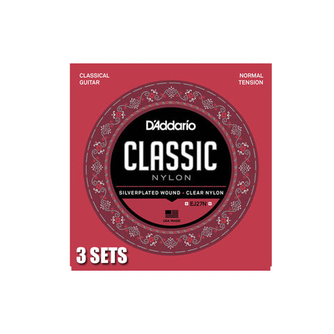 D'Addario EJ27N Student Nylon Classical Guitar Strings, Normal Tension, 3 Sets