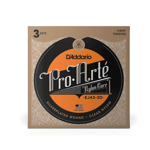 D'Addario EJ43 Pro-Arte Nylon Classical Guitar Strings, Light Tension, 3 Sets