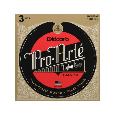 D'Addario EJ45-3D Pro-Arte Nylon Classical Guitar Strings, 3 Sets