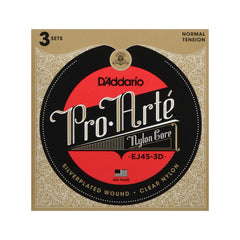 D'Addario EJ45-3D Pro-Arte Nylon Classical Guitar Strings, 3 Sets