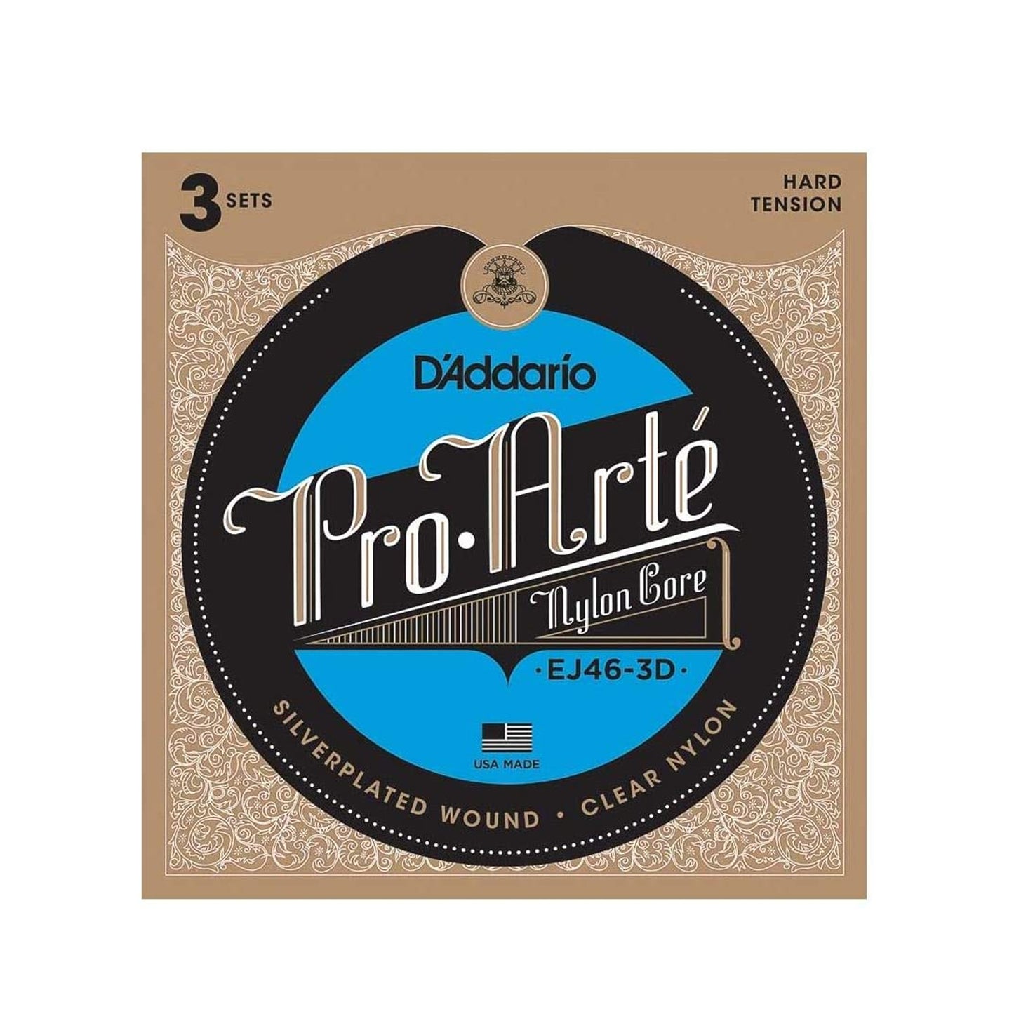 D'Addario EJ46-3D Pro-Arte Nylon Classical Guitar Strings, Hard Tension, 3 Sets