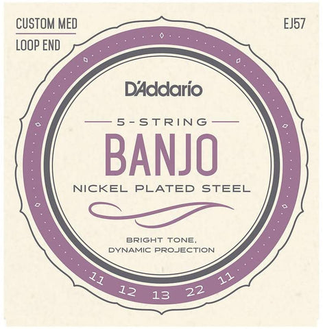 D'Addario EJ57 5-String Banjo Strings, Nickel, Custom Medium, 11-22