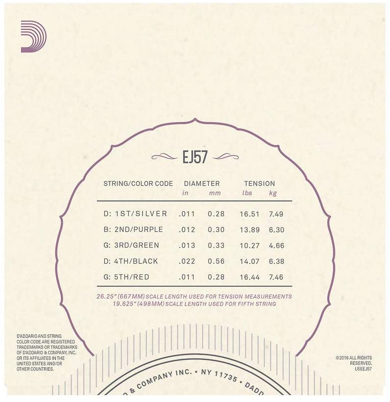 D'Addario EJ57 5-String Banjo Strings, Nickel, Custom Medium, 11-22