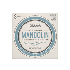 D'Addario EJ73 Mandolin Strings, Phosphor Bronze, Light, 10-38, 3 Sets