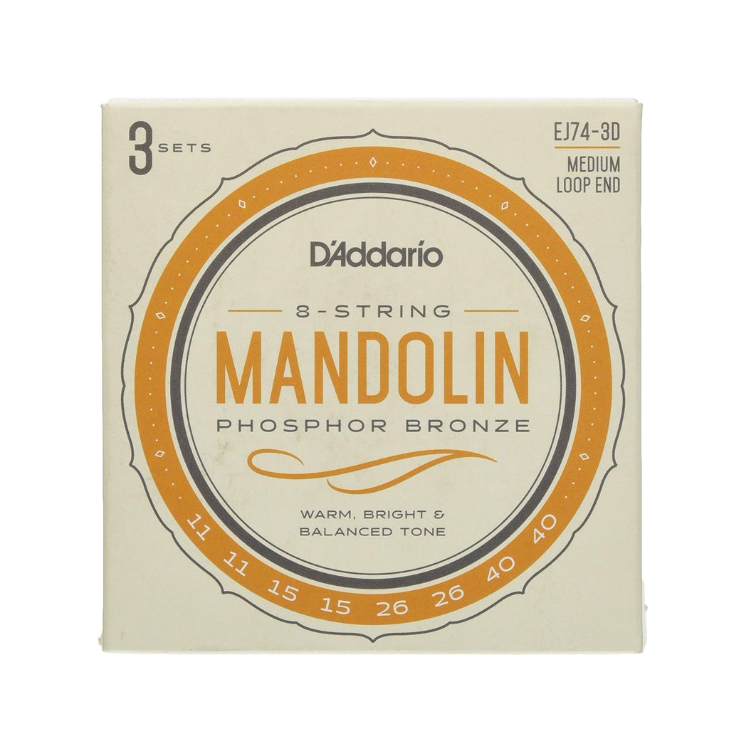 D'Addario EJ74-3D Mandolin Strings, Phosphor Bronze, Medium, 11-40, – 