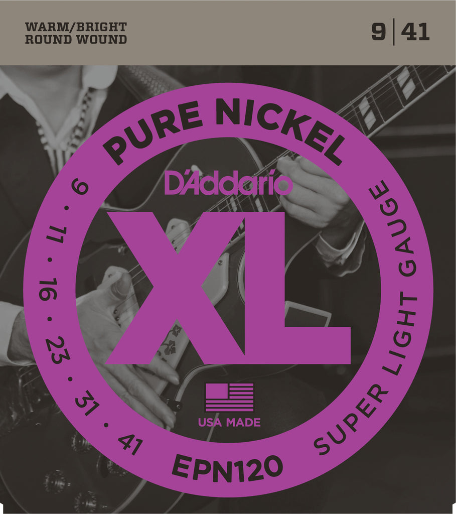 D'Addario EPN120 Pure Nickel Electric Guitar Strings, Super Light, 9-41