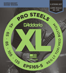 D'Addario EPS165-5 5-String ProSteels Bass Guitar Strings, Custom Light, 45-135, Long Scale