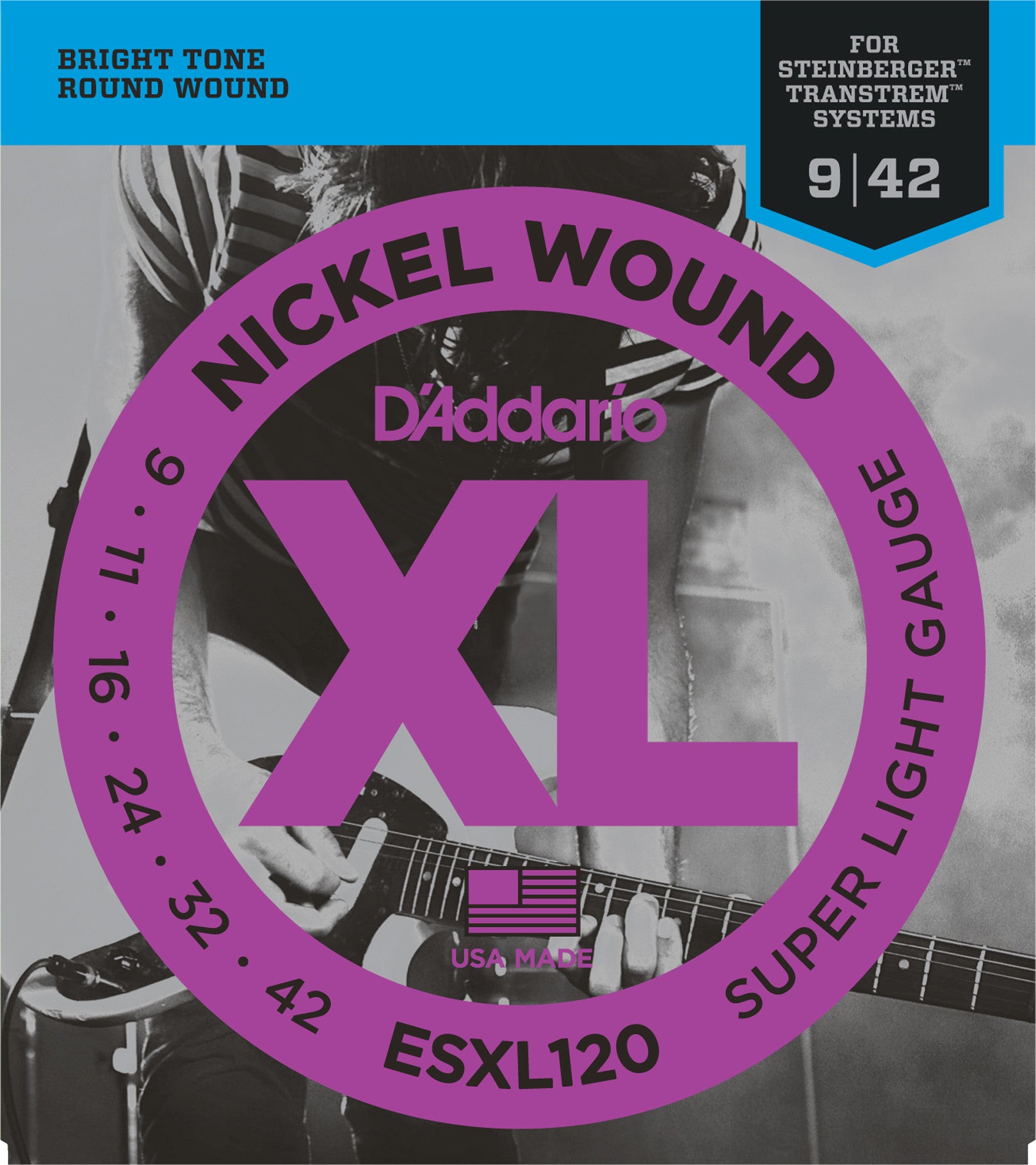 D'Addario ESXL120 Nickel Wound Electric Guitar Strings, Super Light, Double Ball End, 9-42