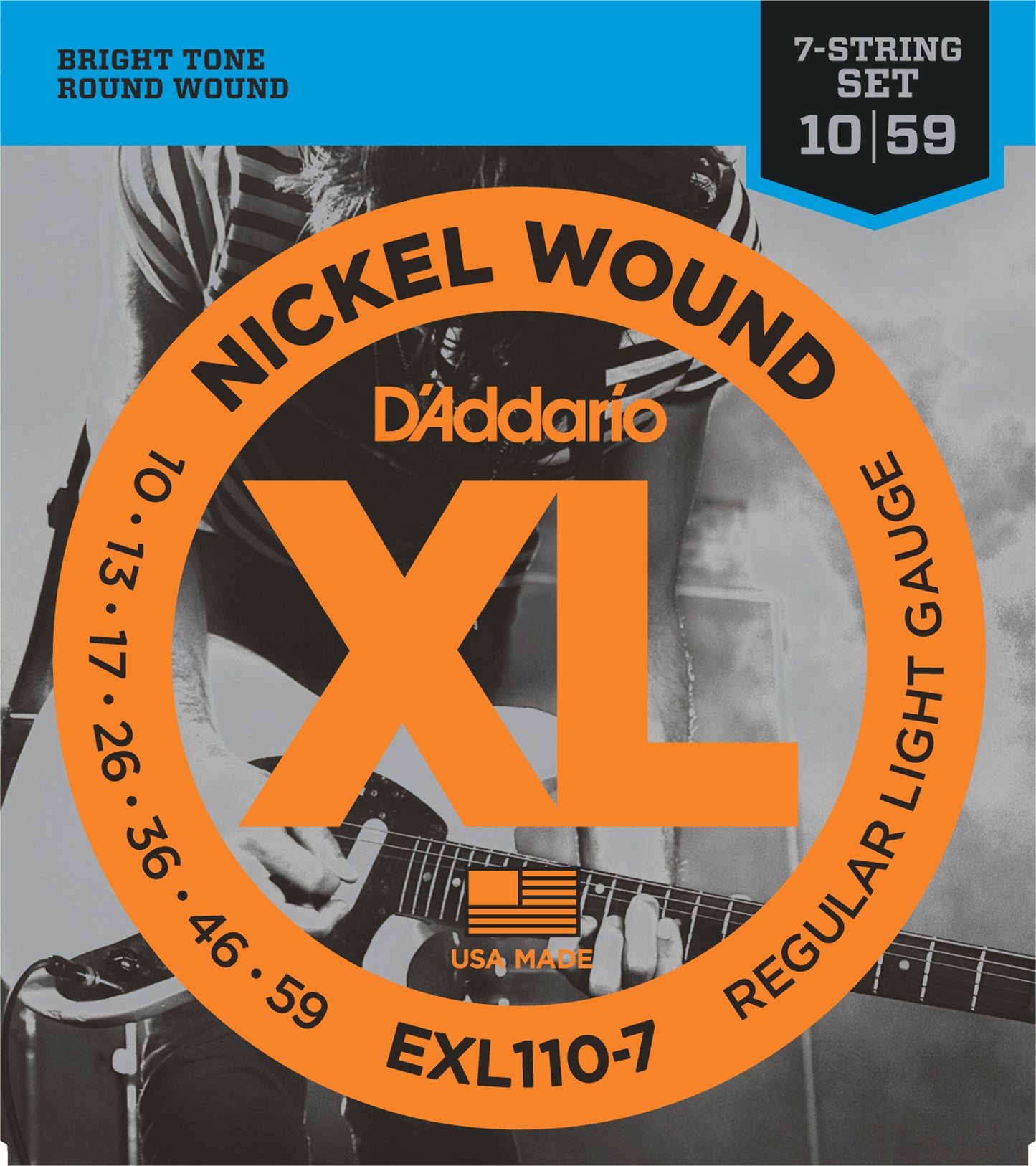 D'Addario EXL110-7 7-String Nickel Wound Electric Guitar Strings, Regular  Light, 10-59