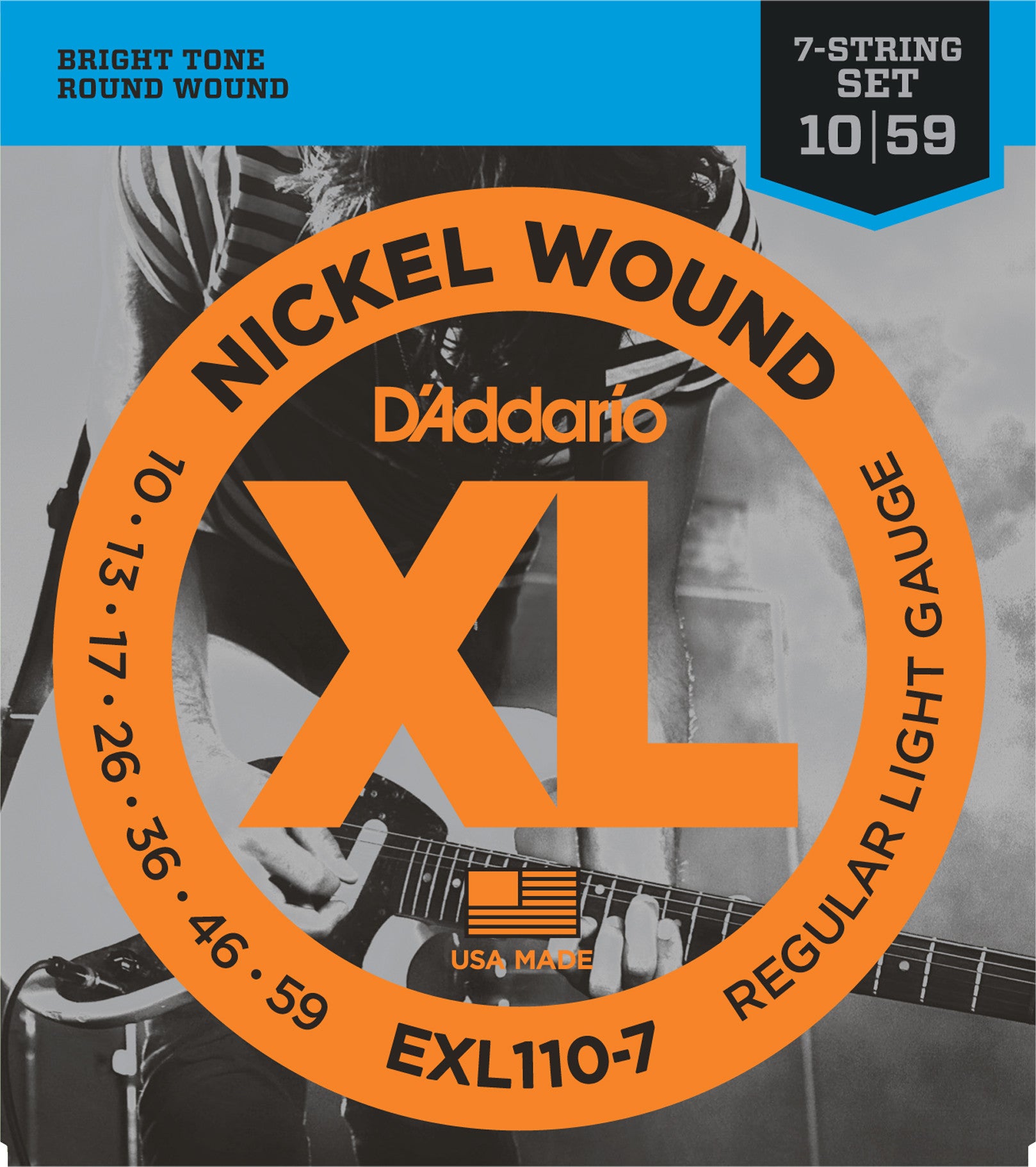 D'Addario EXL110-7 7-String Nickel Wound Electric Guitar Strings, Regular  Light, 10-59