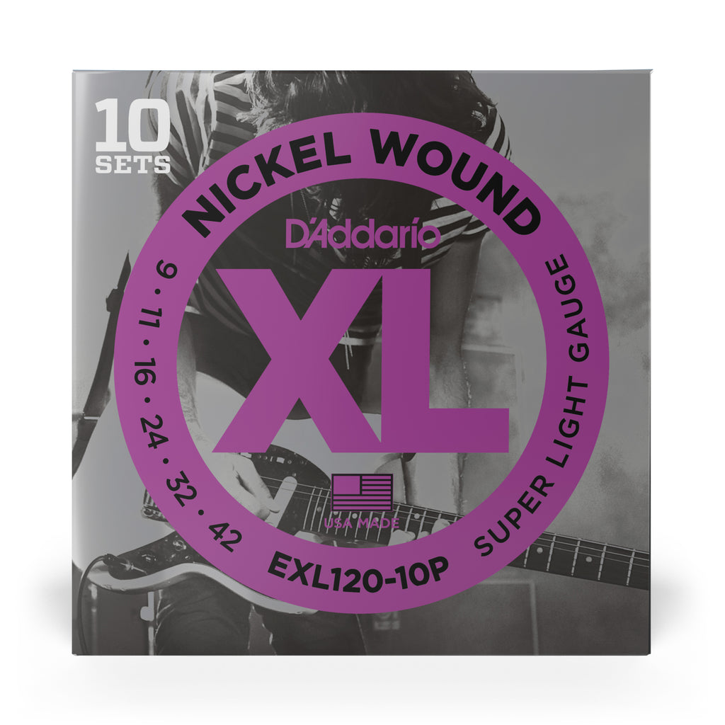 D'Addario EXL120-10P Nickel Wound Electric Guitar Strings, Super Light, 9-42, 10 Sets