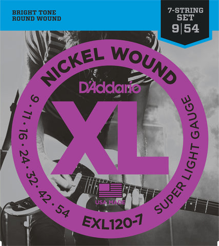 D'Addario EXL120-7 Nickel Wound 7-String Electric Guitar Strings, Super Light, 9-54