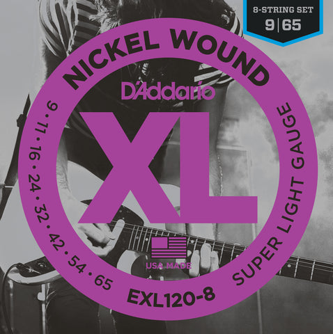 D'Addario EXL120-8 8-String Nickel Wound Electric Guitar Strings, Super Light, 9-65