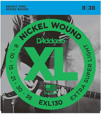 D'Addario EXL130 Nickel Wound Electric Guitar Strings, Extra-Super Light, 8-38