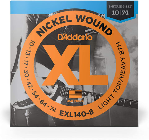 D'Addario EXL140-8 8-String Nickel Wound Electric Guitar Strings, Light Top/Heavy Bottom, 10-74