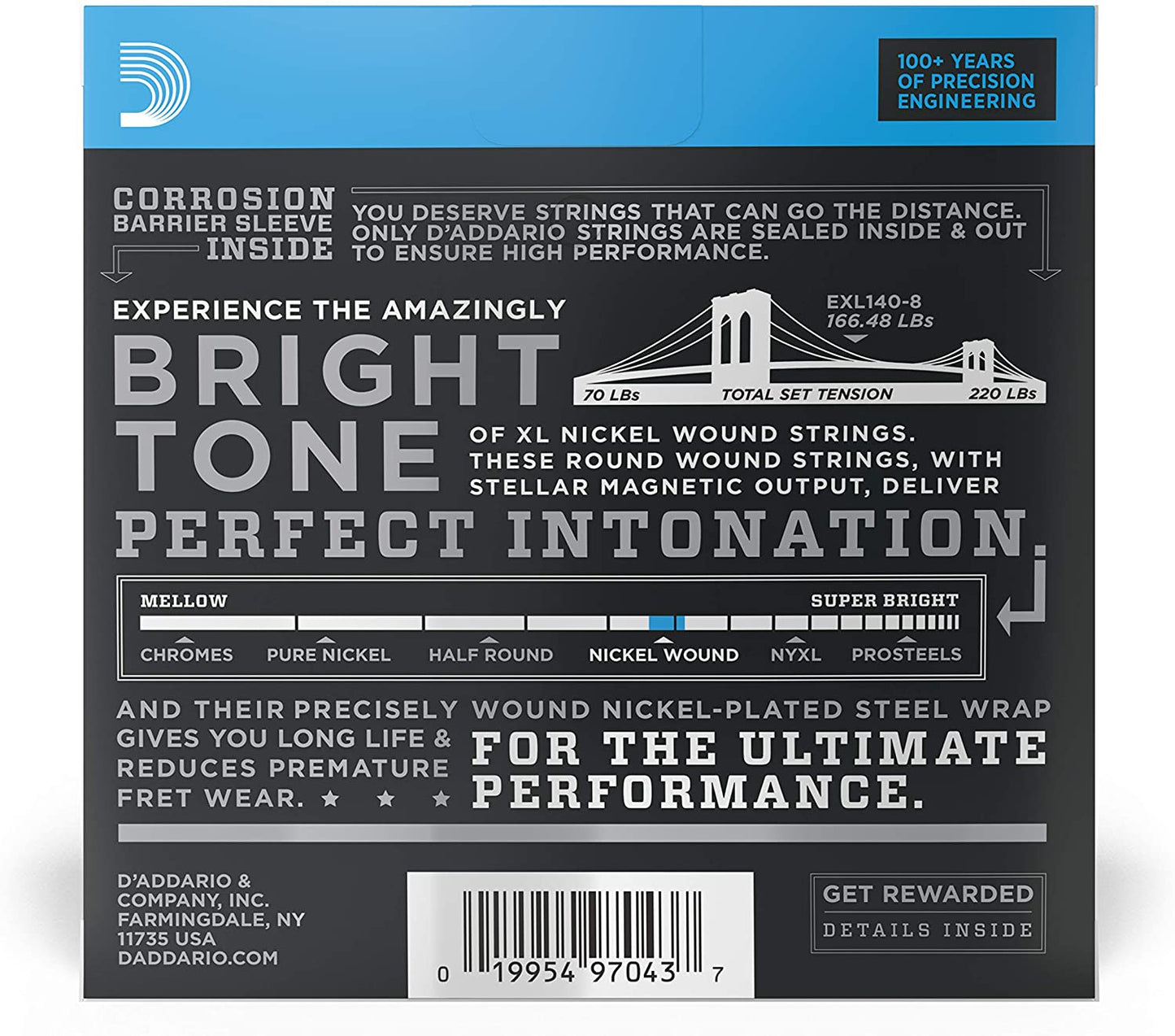 D'Addario EXL140-8 8-String Nickel Wound Electric Guitar Strings, Light Top/Heavy Bottom, 10-74