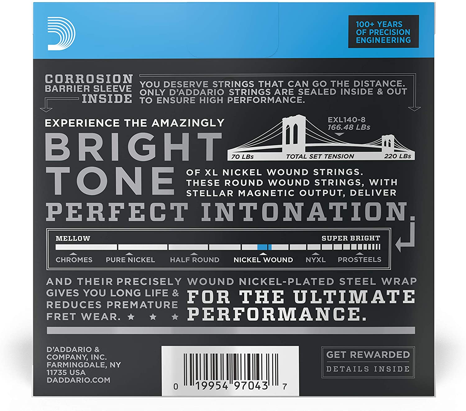 D'Addario EXL140-8 8-String Nickel Wound Electric Guitar Strings, Light Top/Heavy Bottom, 10-74