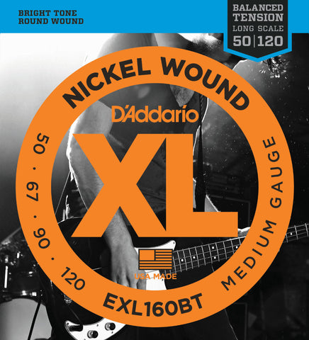 D'Addario EXL160BT Nickel Wound Bass Guitar Strings, Balanced Tension Medium, 50-120