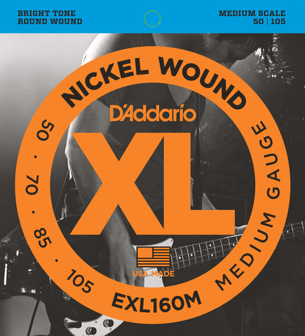 D'Addario EXL160M Nickel Wound Bass Guitar Strings, Medium, 50-105, Medium Scale