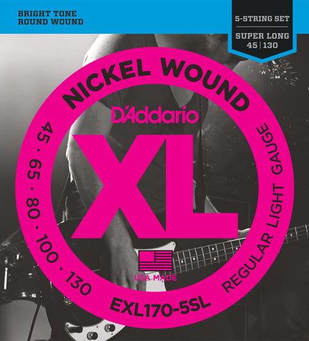 D'Addario EXL170-5SL 5-String Nickel Wound Bass Guitar Strings, Light, Super Long Scale