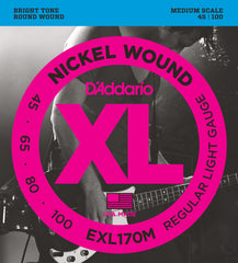 D'Addario EXL170M Nickel Wound Bass Guitar Strings, Light, 45-100, Medium Scale