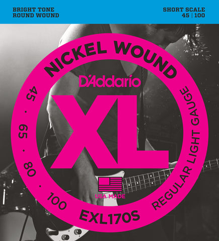 D'Addario EXL170S Nickel Wound Bass Guitar Strings, Light, 45-100, Short Scale