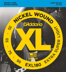 D'Addario EXL180 Nickel Wound Bass Guitar Strings, Extra Super Light, 35-95, Long Scale