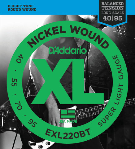 D'Addario EXL220BT Nickel Wound Bass Guitar Strings, Balanced Tension Super Light, 40-95