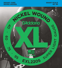 D'Addario EXL220S Nickel Wound Bass Guitar Strings, Super Light, 40-95, Short  Scale