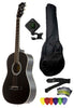 Fever 3/4 Size Acoustic Guitar Package Black with Gig Bag, Guitar Tuner, Picks and Strap, FV-030-BK-PACK
