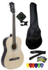 Fever 3/4 Size Acoustic Guitar Package Natural with Gig Bag, Guitar Tuner, Picks and Strap, FV-030-NT-PACK