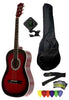 Fever 3/4 Size Acoustic Guitar Package Redburst with Gig Bag, Guitar Tuner, Picks and Strap, FV-030-DRD-PACK