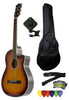 Fever 3/4 Size Acoustic Cutaway Guitar Package Sunburst with Gig Bag, Guitar Tuner, Picks and Strap, FV-030C-SB-PACK