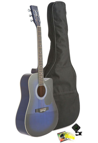 Fever Dreadnought Cutaway Acoustic Guitar Blue with Bag, Tuner and Strings