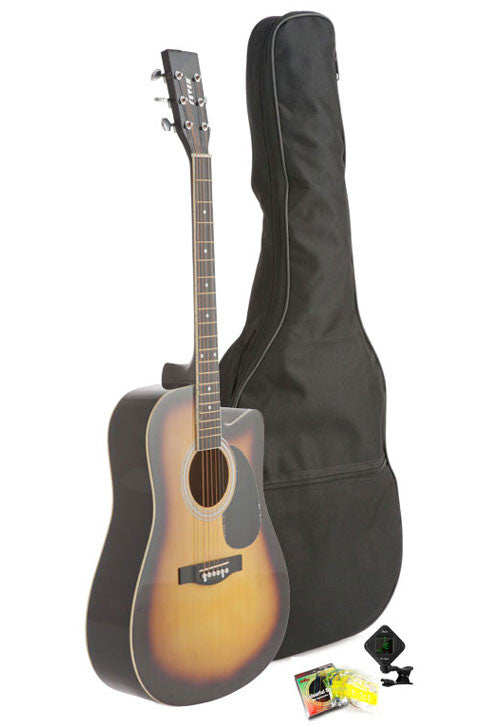 Fever Dreadnought Cutaway Acoustic Guitar Sunburst with Bag, Tuner and Strings