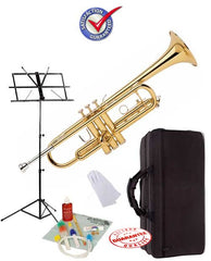 Student Gold Bb Trumpet School Package with Case, Music Stand and Cleaning Kit