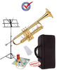 Student Gold Bb Trumpet School Package with Case, Music Stand and Cleaning Kit