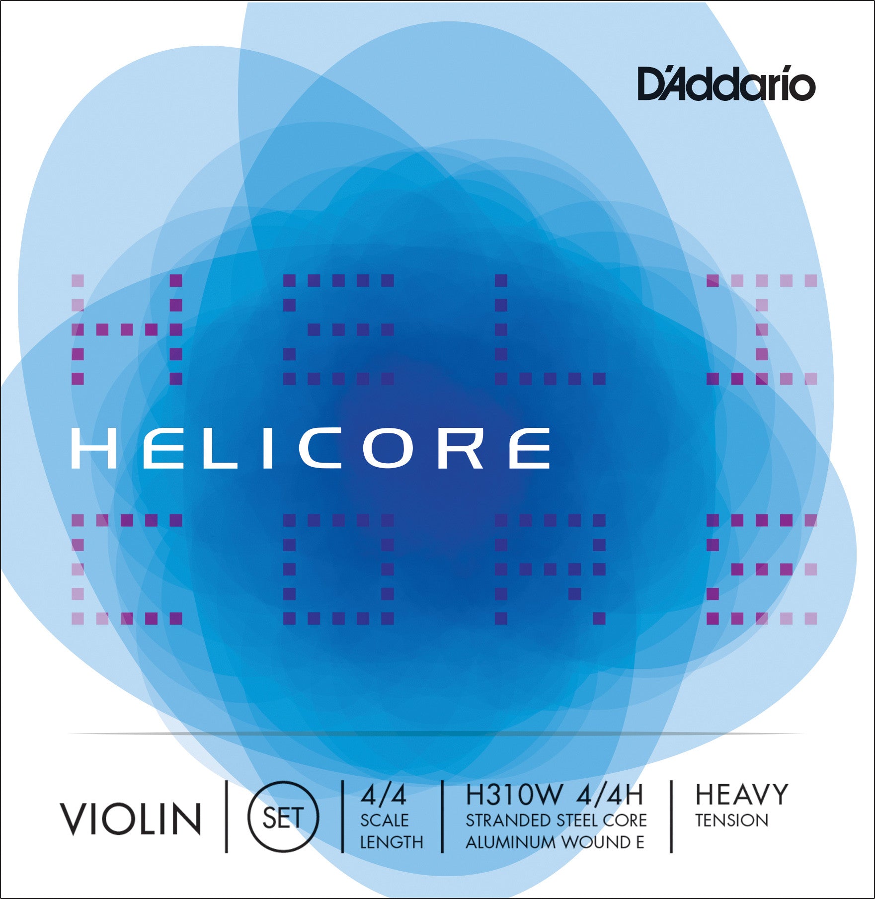 D'Addario Helicore Violin String Set with Wound E, 4/4 Scale, Heavy Tension