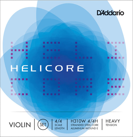 D'Addario Helicore Violin String Set with Wound E, 4/4 Scale, Heavy Tension