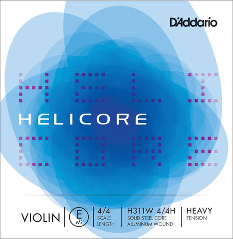 D'Addario Helicore Violin Single Aluminum Wound E String, 4/4 Scale, Heavy Tension