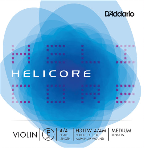 D'Addario Helicore Violin Single Aluminum Wound E String, 4/4 Scale, Medium Tension