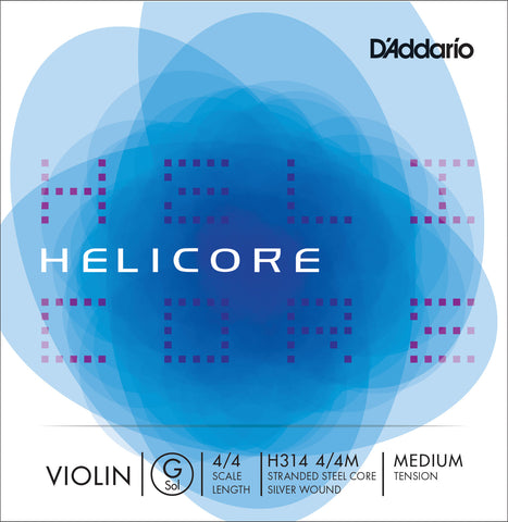 D'Addario Helicore Violin Single G String, 4/4 Scale, Medium Tension