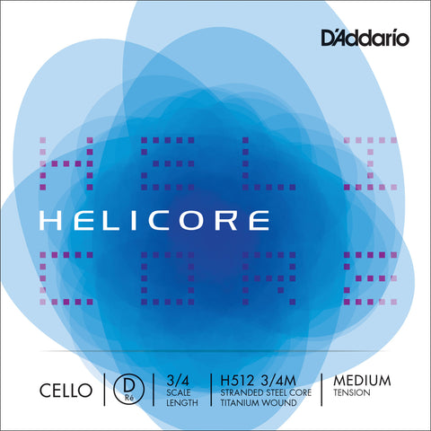D'Addario Helicore Cello Single D String, 3/4 Scale, Medium Tension