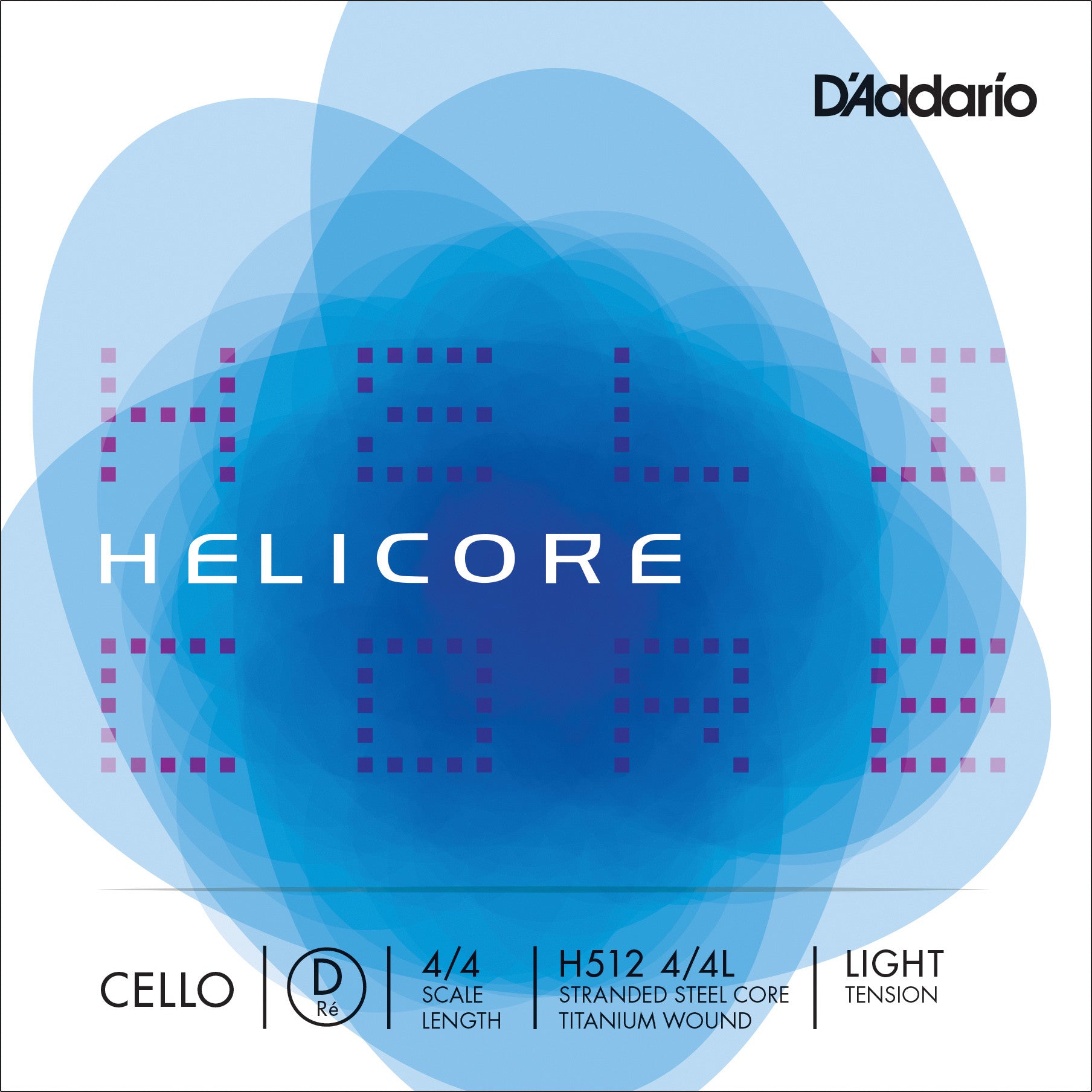 D'Addario Helicore Cello Single D String, 4/4 Scale, Light Tension