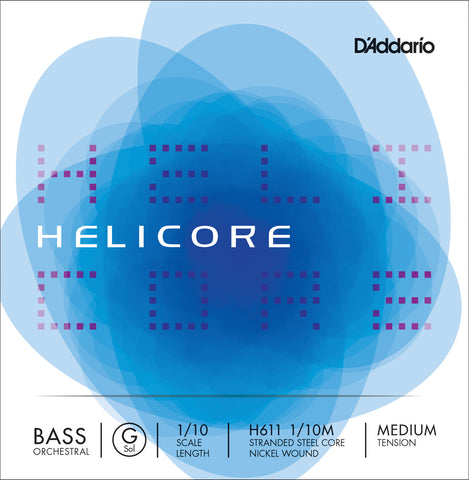 D'Addario Helicore Orchestral Bass Single G String, 1/10 Scale, Medium Tension