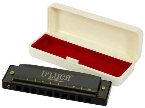 D'Luca Diatonic Standard 10 Hole Harmonica with Case, Key of C, Black